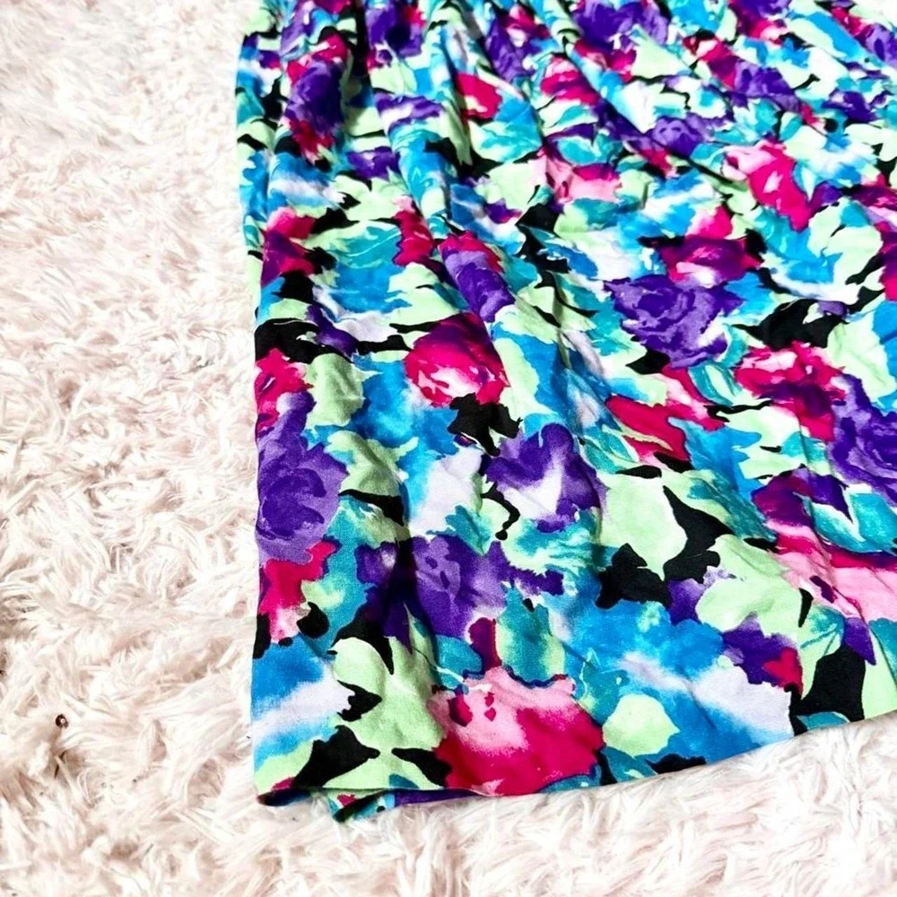 Vintage 80s Colorful Floral Whimsical Fairy Cottage Core Midi Skirt Womens 16
